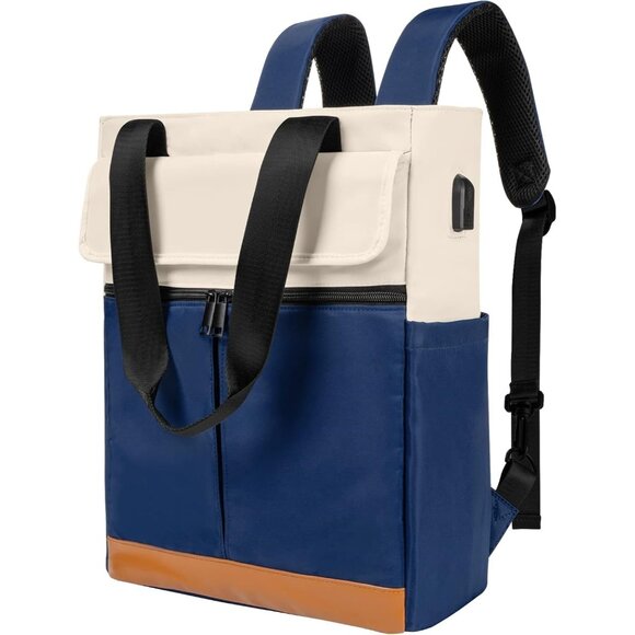 Women Blue Convertible Daypack Laptop Computer Backpack with USB Charging Port main image 4
